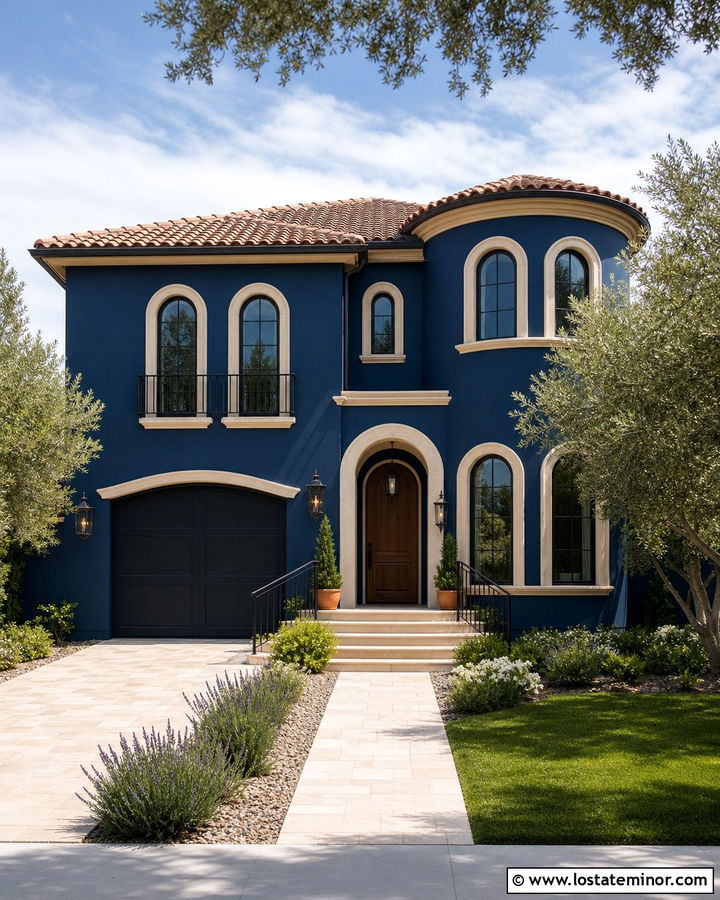 Midnight Blue House With Arched Window Frames - 30 Midnight Blue House Design With Window Frames Ideas