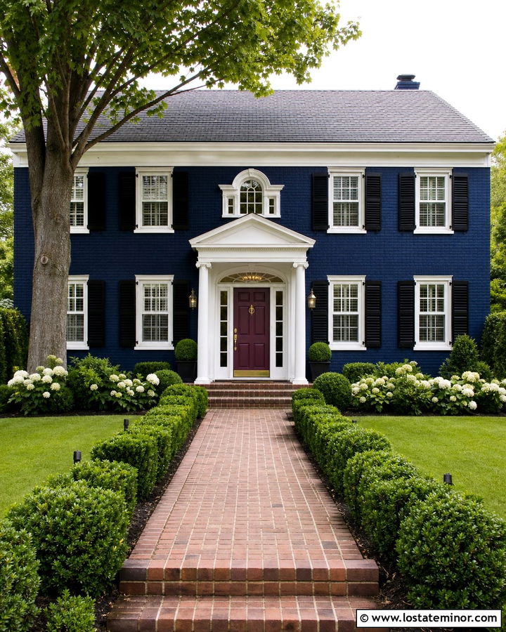 Midnight Blue House With Aubergine Front Door - 30 Midnight Blue House Design With Front Door Ideas