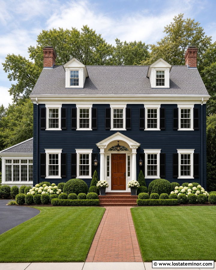 Midnight Blue House With Awning And Black Shutters - 30 Midnight Blue House Design With Awning Ideas