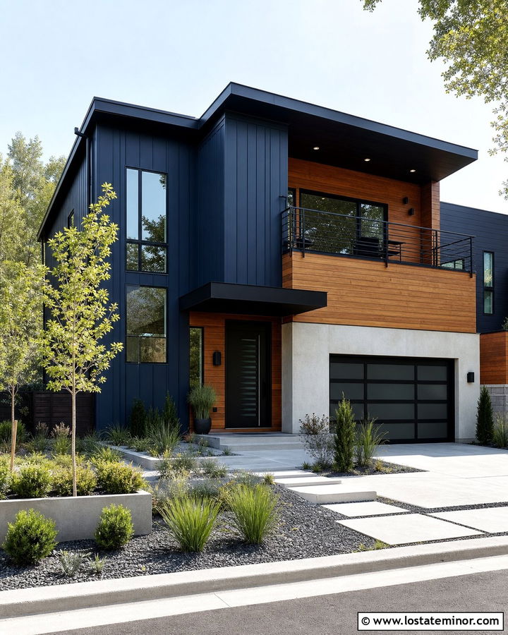 Midnight Blue House With Awning And Cedar Siding - 30 Midnight Blue House Design With Awning Ideas