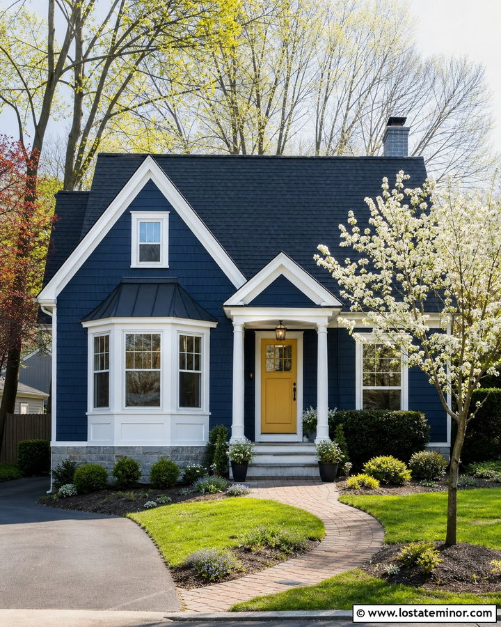 Midnight Blue House With Bay Window Frames - 30 Midnight Blue House Design With Window Frames Ideas