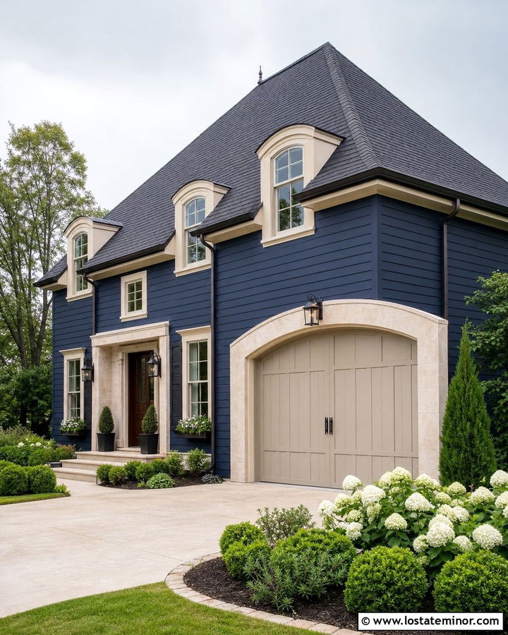 Midnight Blue House With Beige Garage Door - 30 Midnight Blue House Design With Garage Door Ideas