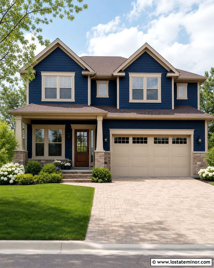 Midnight Blue House With Beige Trim - 30 Midnight Blue House Design With Trim Ideas