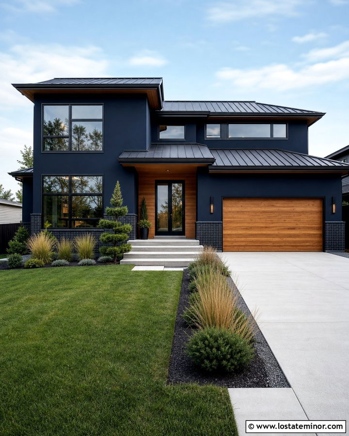 Midnight Blue House With Black Brick Wainscoting - 30 Midnight Blue House Design With Wainscoting Ideas