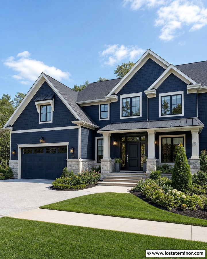Midnight Blue House With Black Front Door - 30 Midnight Blue House Design With Front Door Ideas