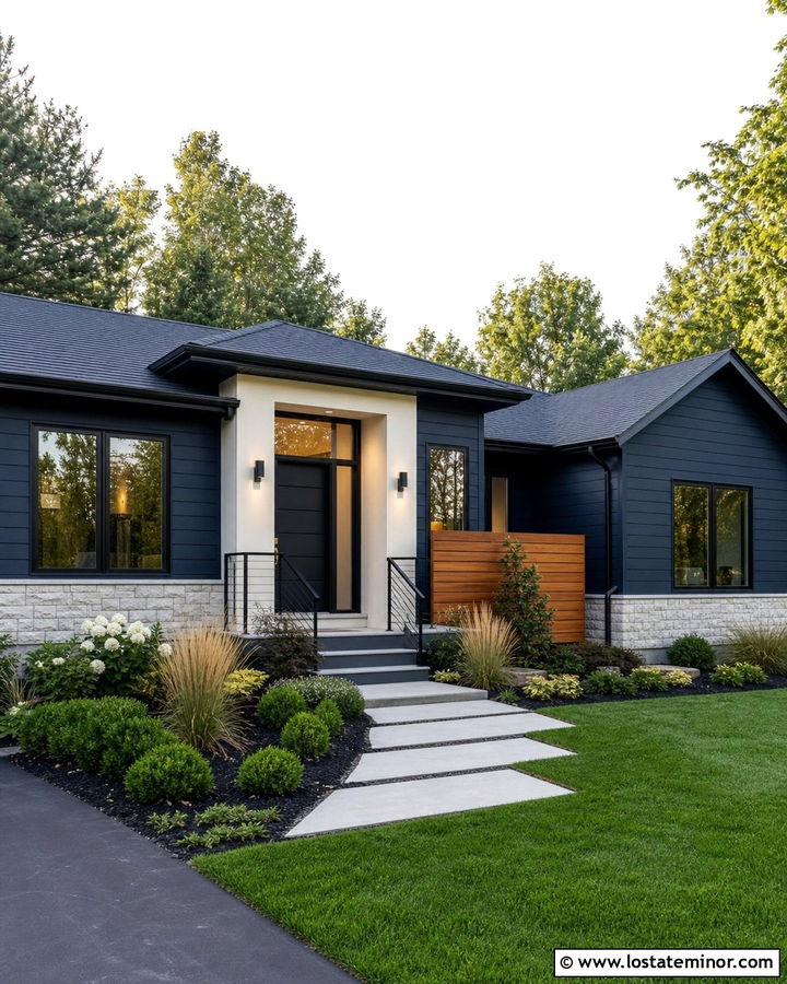 Midnight Blue House With Black Front Door - 30 Midnight Blue House Design With Accents Ideas