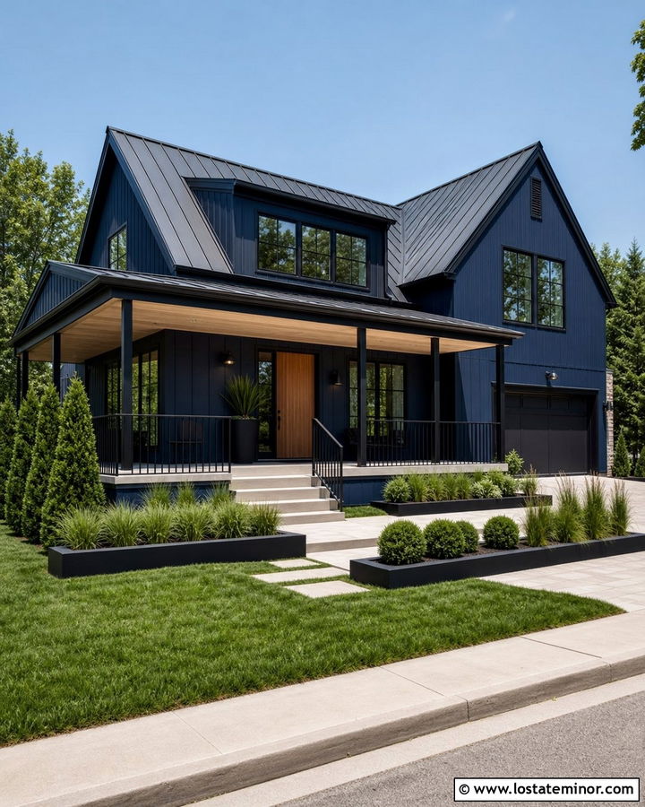 Midnight Blue House With Black Front Porch - 30 Midnight Blue House Design With Front Porch Ideas
