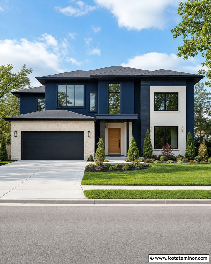 Midnight Blue House With Black Garage Door - 30 Midnight Blue House Design With Garage Door Ideas