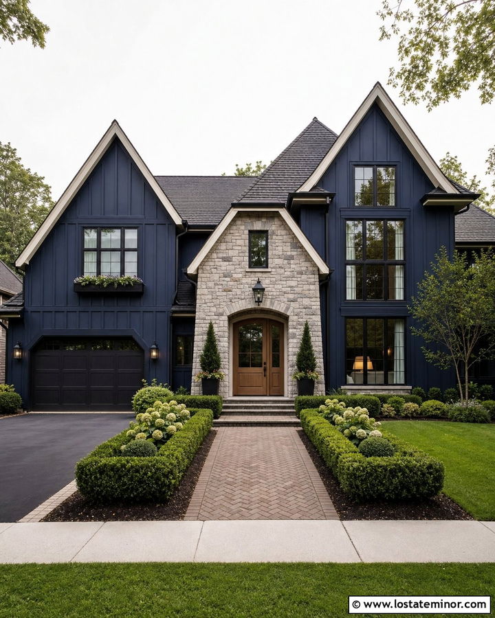 Midnight Blue House With Black Grid Windows - 30 Midnight Blue House Design With Window Frames Ideas