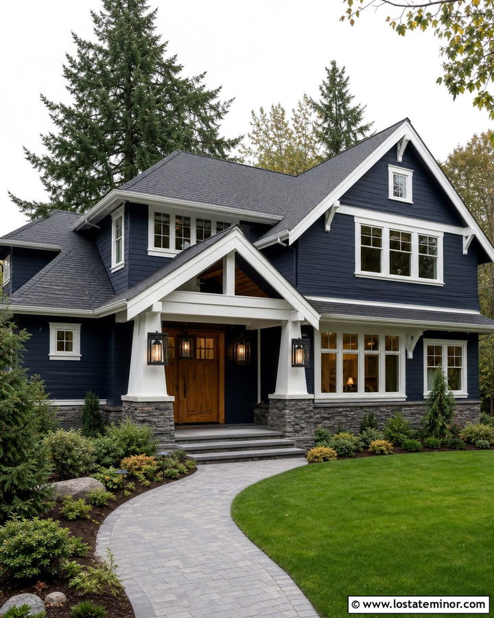 Midnight Blue House With Black Lantern Lights - 30 Midnight Blue House Design With Light Fixtures Ideas