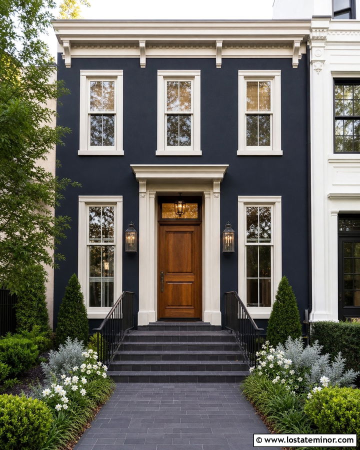 Midnight Blue House With Black Paver Walkway - 30 Midnight Blue House Design With Walkway Ideas