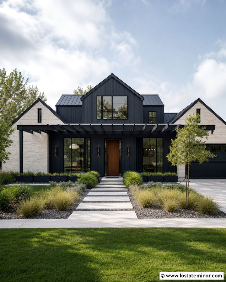 Midnight Blue House With Black Pergola - 30 Midnight Blue House Design With Pergola Ideas