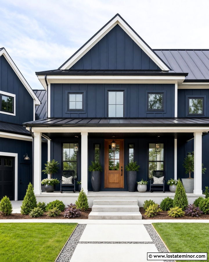 Midnight Blue House With Black Porch Ceiling - 30 Midnight Blue House Design With Porch Ceiling Ideas