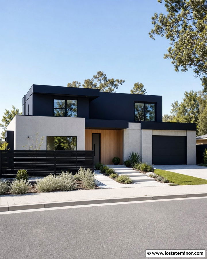 Midnight Blue House With Black Privacy Fence - 30 Midnight Blue House Design With Fence Ideas