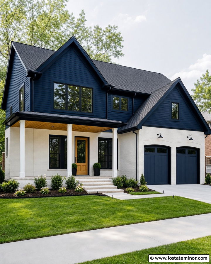 Midnight Blue House With Black Roof And Brick - 30 Midnight Blue House Design With Roof Ideas