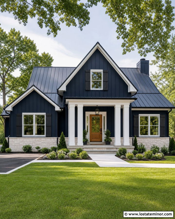 Midnight Blue House With Black Roof And Portico - 30 Midnight Blue House Design With Portico Ideas