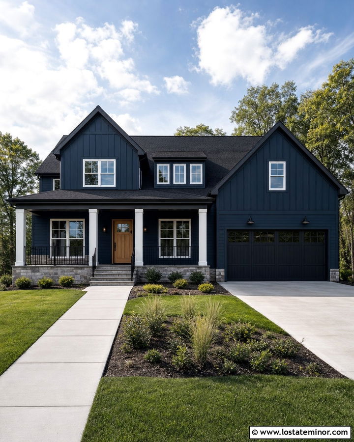 Midnight Blue House With Black Roof And White Windows - 30 Midnight Blue House Design With Accents Ideas