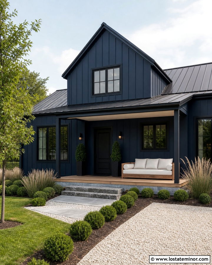 Midnight Blue House With Black Trim And Daybed - 30 Midnight Blue House Design With Daybed Ideas