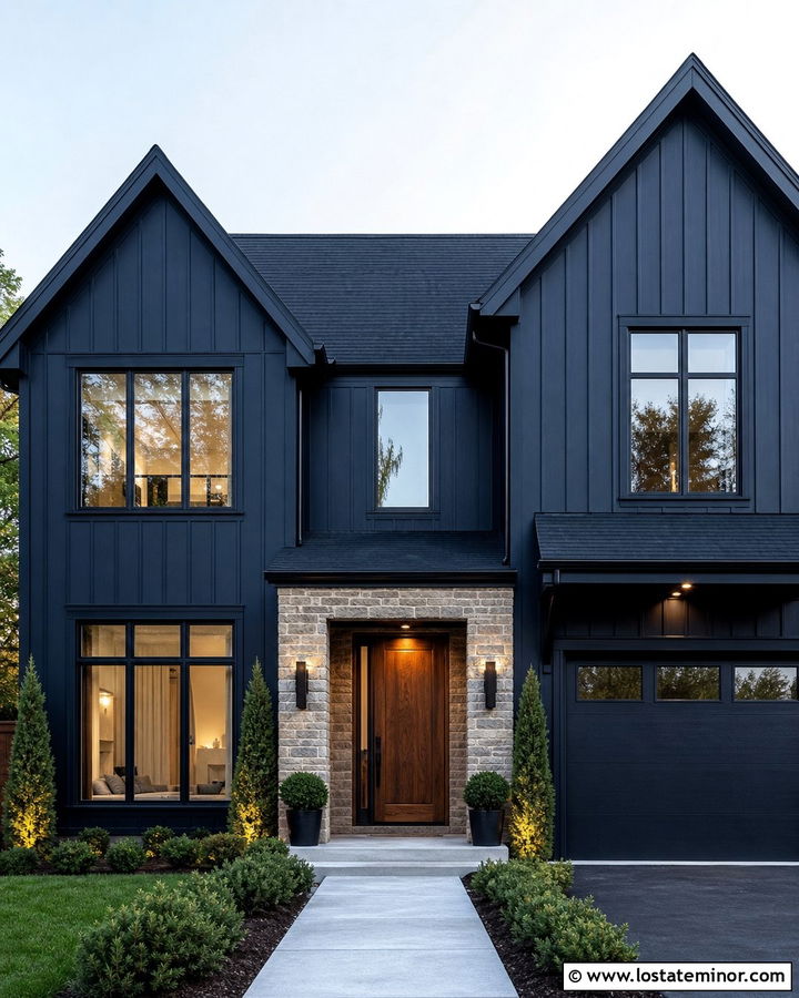 Midnight Blue House With Black Trim And Gables - 30 Midnight Blue House Design With Gables Ideas