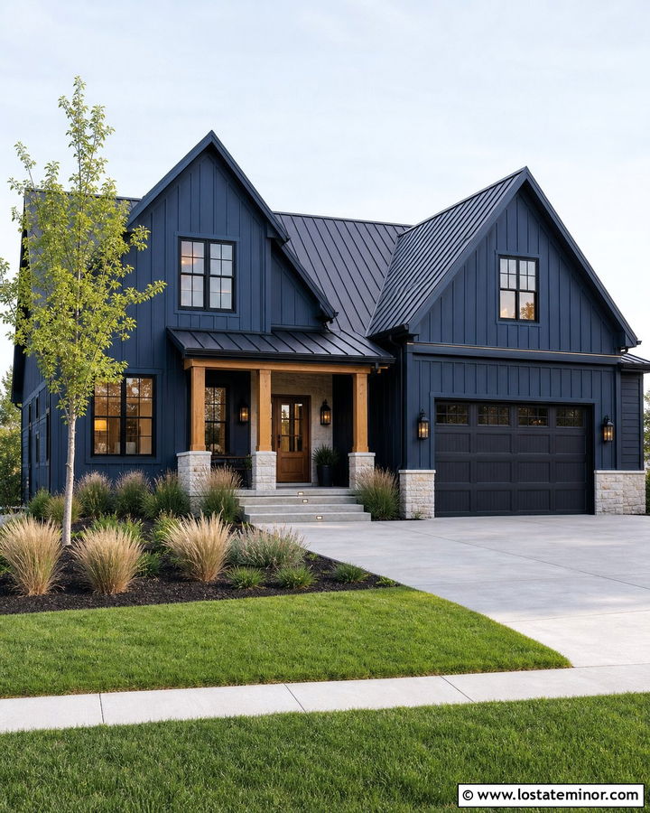 Midnight Blue House With Black Window Frames - 30 Midnight Blue House Design With Window Frames Ideas