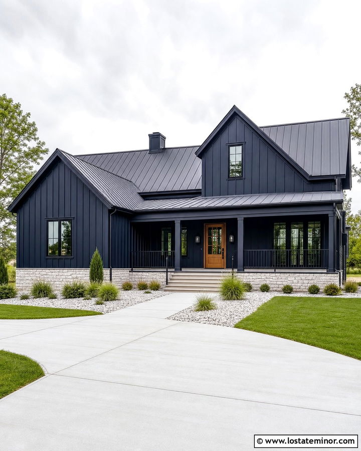 Midnight Blue House With Black Window Trim - 30 Midnight Blue House Design With Trim Ideas