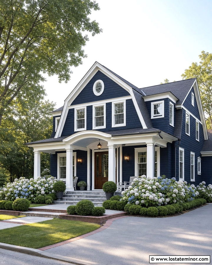 Midnight Blue House With Blue Gray Beadboard Ceiling - 30 Midnight Blue House Design With Porch Ceiling Ideas