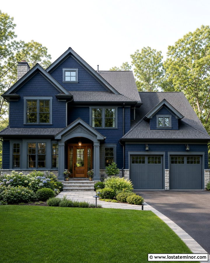 Midnight Blue House With Blue Gray Trim - 30 Midnight Blue House Design With Trim Ideas