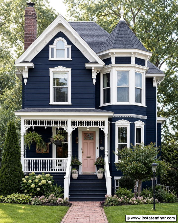 Midnight Blue House With Blush Front Door - 30 Midnight Blue House Design With Front Door Ideas