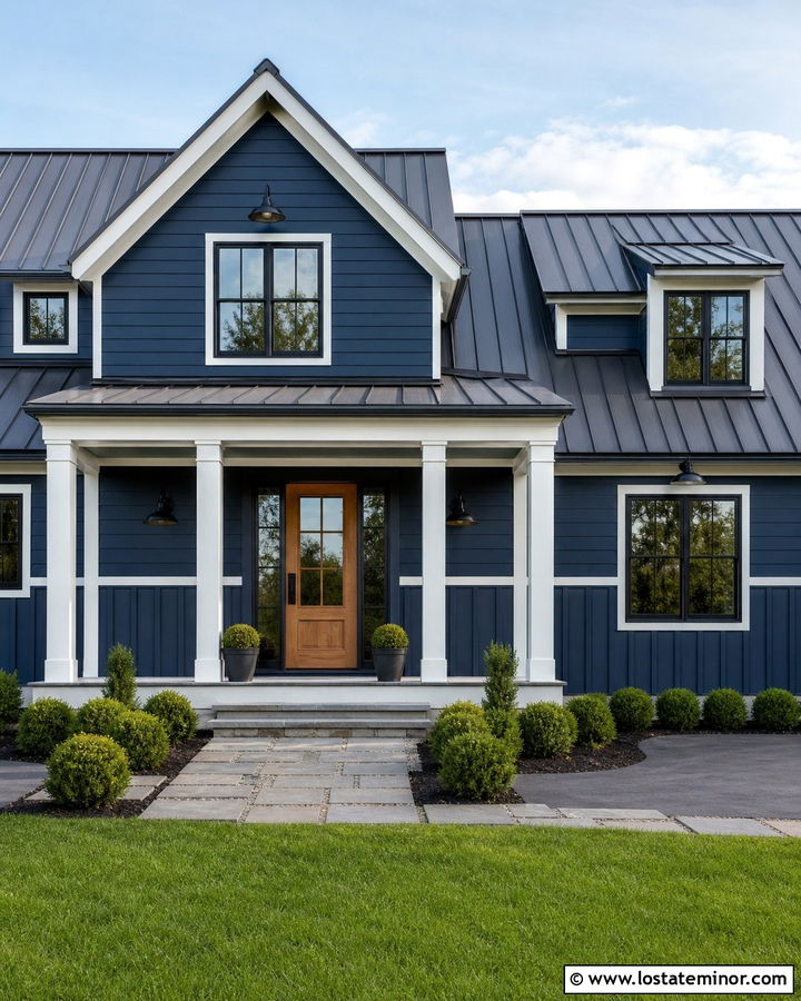 Midnight Blue House With Board And Batten Wainscoting - 30 Midnight Blue House Design With Wainscoting Ideas