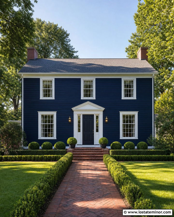 Midnight Blue House With Brass Wall Sconces - 30 Midnight Blue House Design With Light Fixtures Ideas