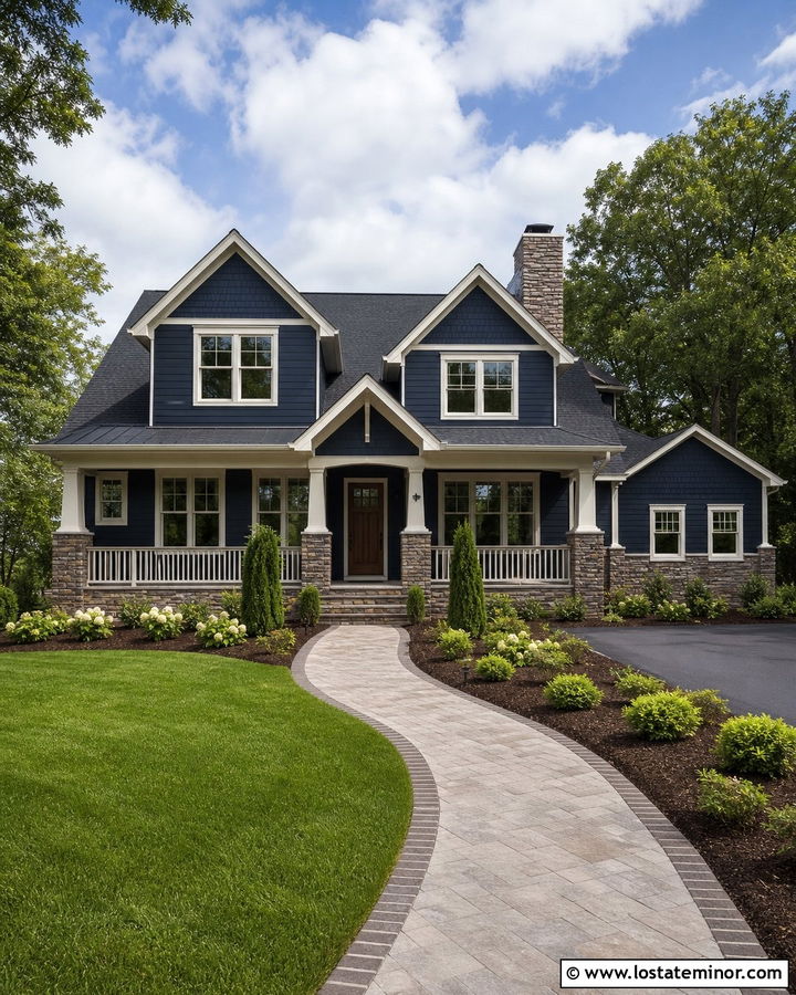 Midnight Blue House With Brick And Stone Wainscoting - 30 Midnight Blue House Design With Wainscoting Ideas