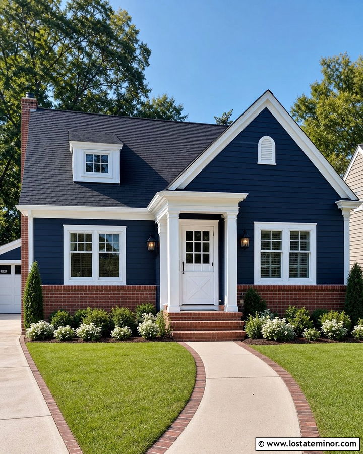 Midnight Blue House With Brick And White Dutch Door - 30 Midnight Blue House Design With Dutch Door Ideas