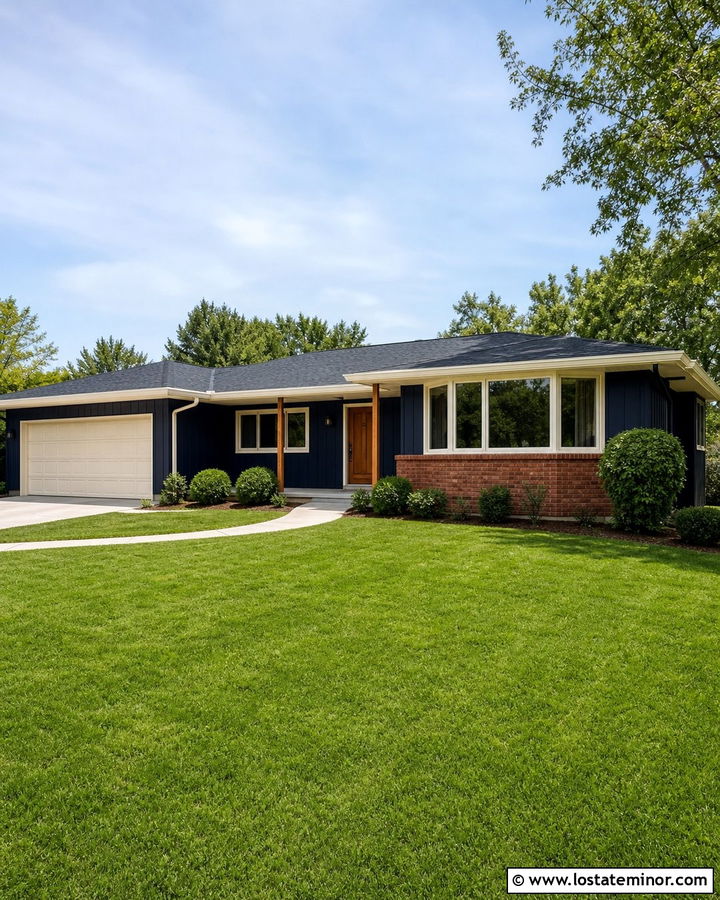 Midnight Blue House With Brick Bay Window - 30 Midnight Blue House Design With Brick Accents Ideas
