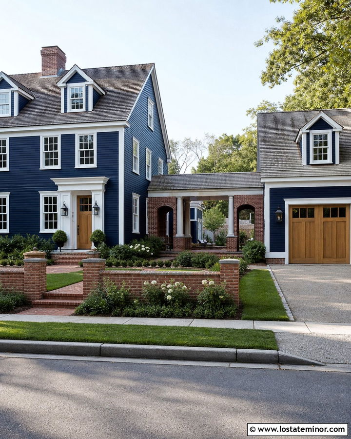 Midnight Blue House With Brick Breezeway - 30 Midnight Blue House Design With Brick Accents Ideas