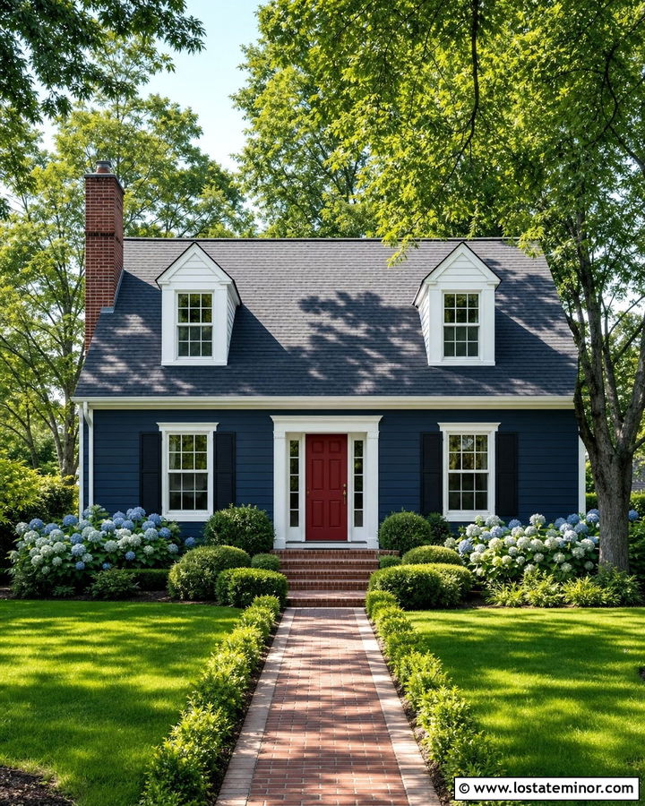 Midnight Blue House With Brick Chimney - 30 Midnight Blue House Design With Brick Accents Ideas