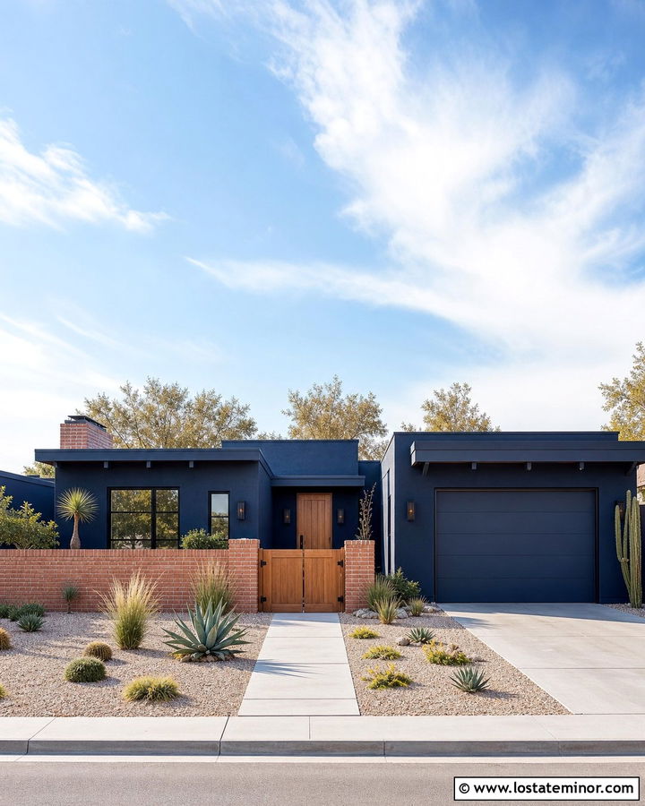 Midnight Blue House With Brick Courtyard - 30 Midnight Blue House Design With Brick Accents Ideas