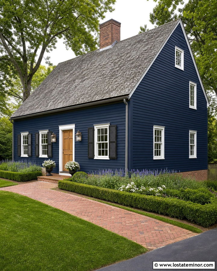 Midnight Blue House With Brick Walkway - 30 Midnight Blue House Design With Brick Accents Ideas