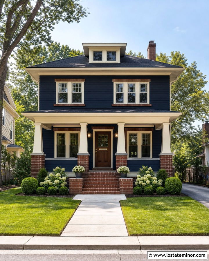 Midnight Blue House With Brick Window Surrounds - 30 Midnight Blue House Design With Window Frames Ideas