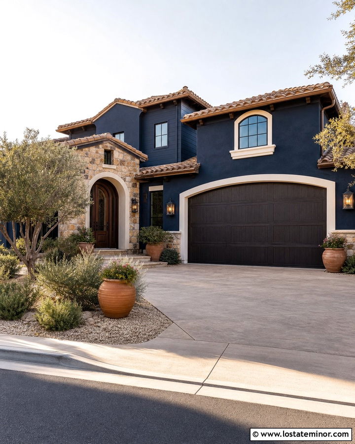 Midnight Blue House With Bronze Garage Door - 30 Midnight Blue House Design With Garage Door Ideas