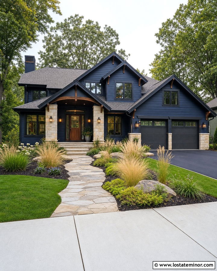 Midnight Blue House With Bronze Window Frames - 30 Midnight Blue House Design With Window Frames Ideas