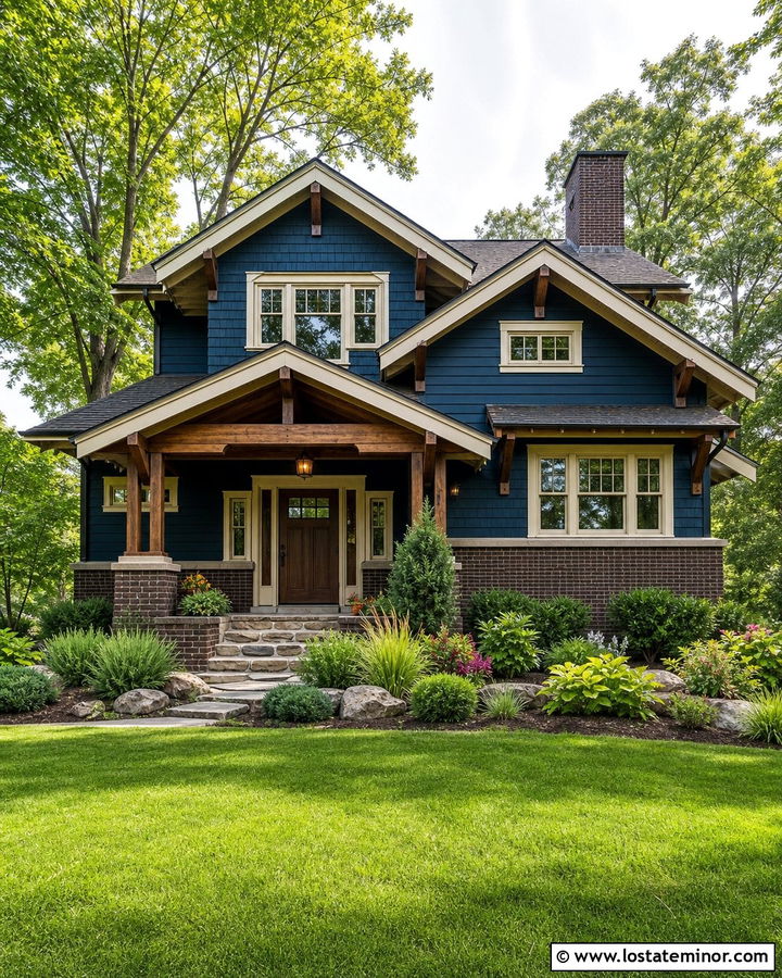 Midnight Blue House With Brown Brick - 30 Midnight Blue House Design With Brick Accents Ideas