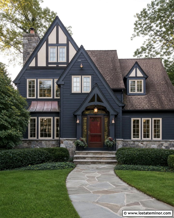 Midnight Blue House With Brown Storm Door - 30 Midnight Blue House Design With Storm Door Ideas