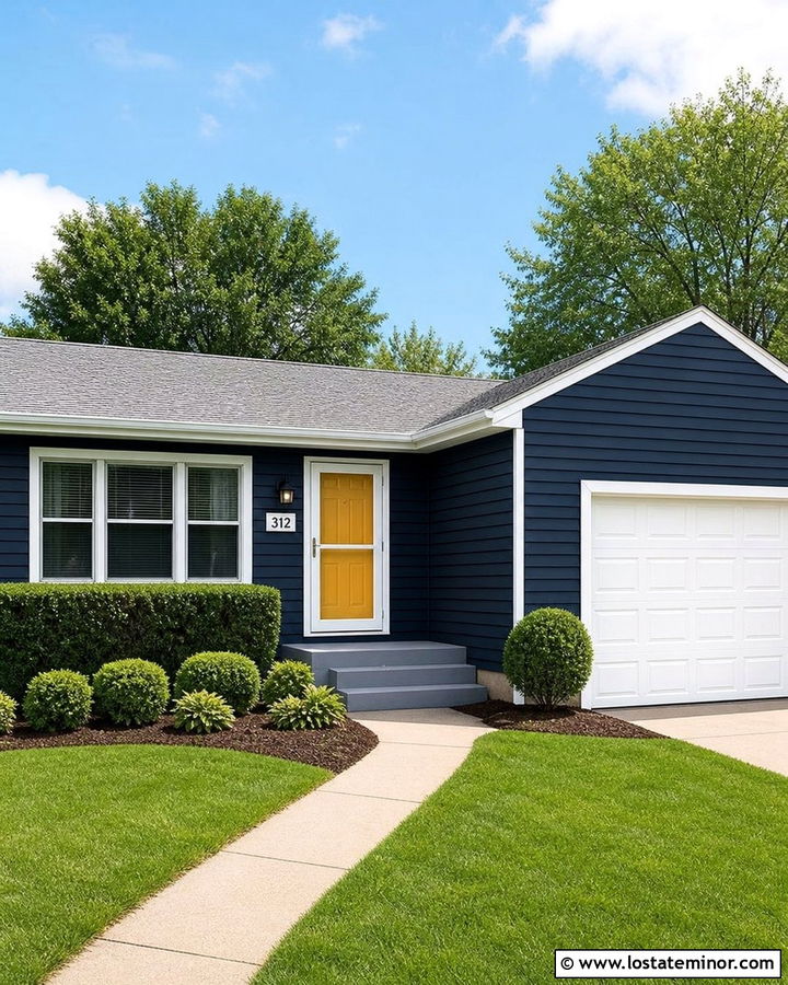 Midnight Blue House With Budget White Storm Door - 30 Midnight Blue House Design With Storm Door Ideas