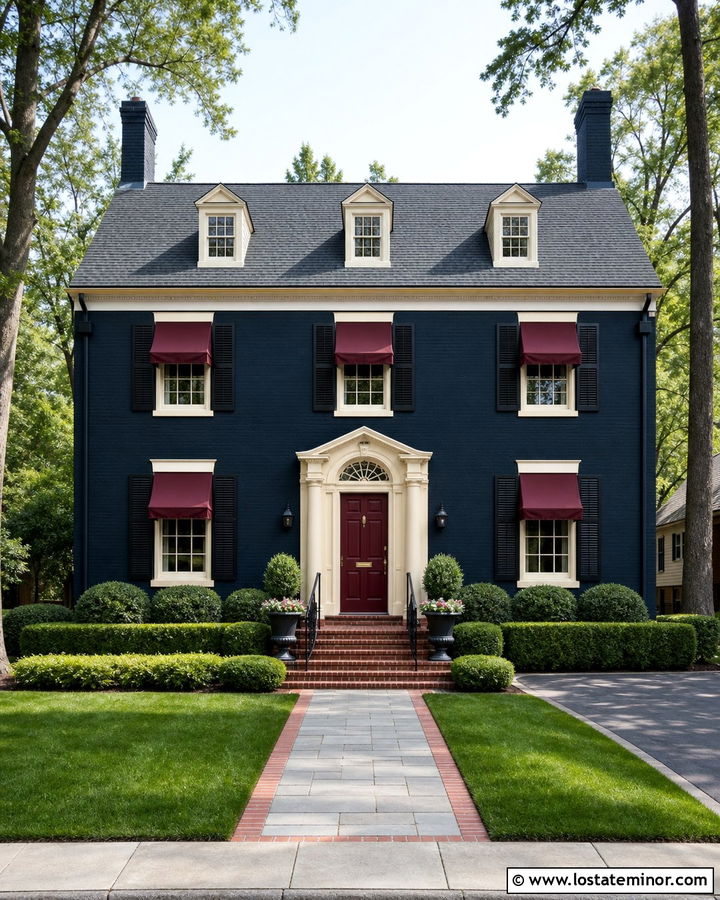Midnight Blue House With Burgundy Awning - 30 Midnight Blue House Design With Awning Ideas
