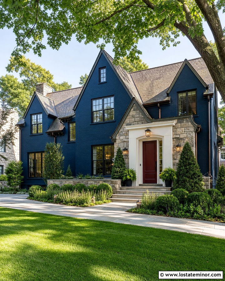 Midnight Blue House With Burgundy Front Door - 30 Midnight Blue House Design With Front Door Ideas