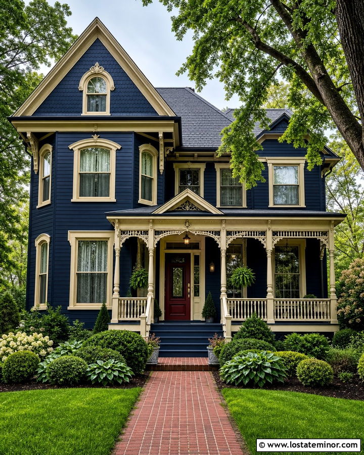 Midnight Blue House With Burgundy Storm Door - 30 Midnight Blue House Design With Storm Door Ideas
