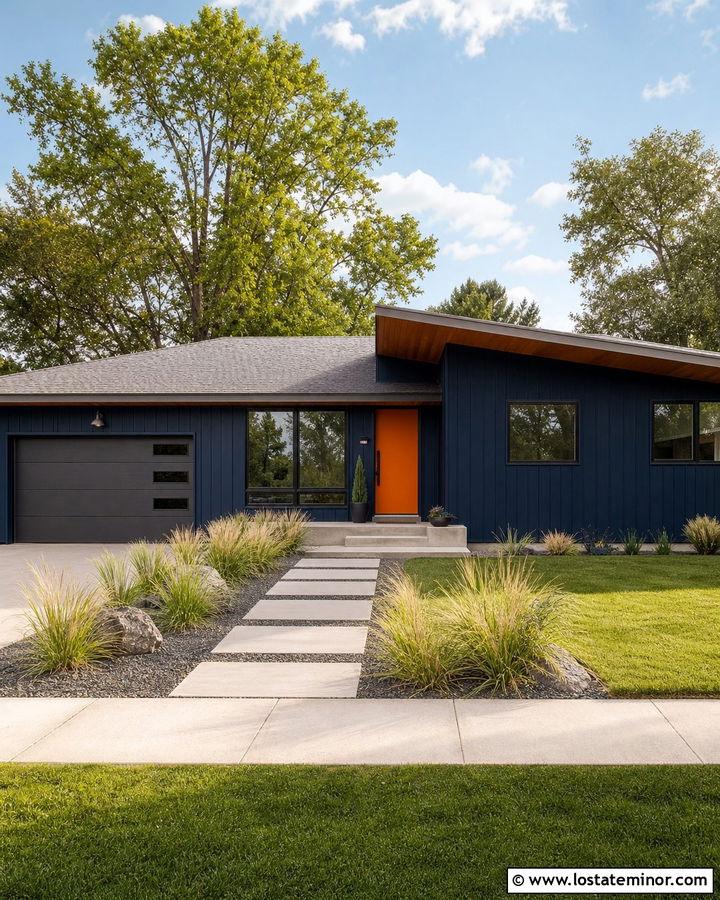 Midnight Blue House With Burnt Orange Front Door - 30 Midnight Blue House Design With Front Door Ideas