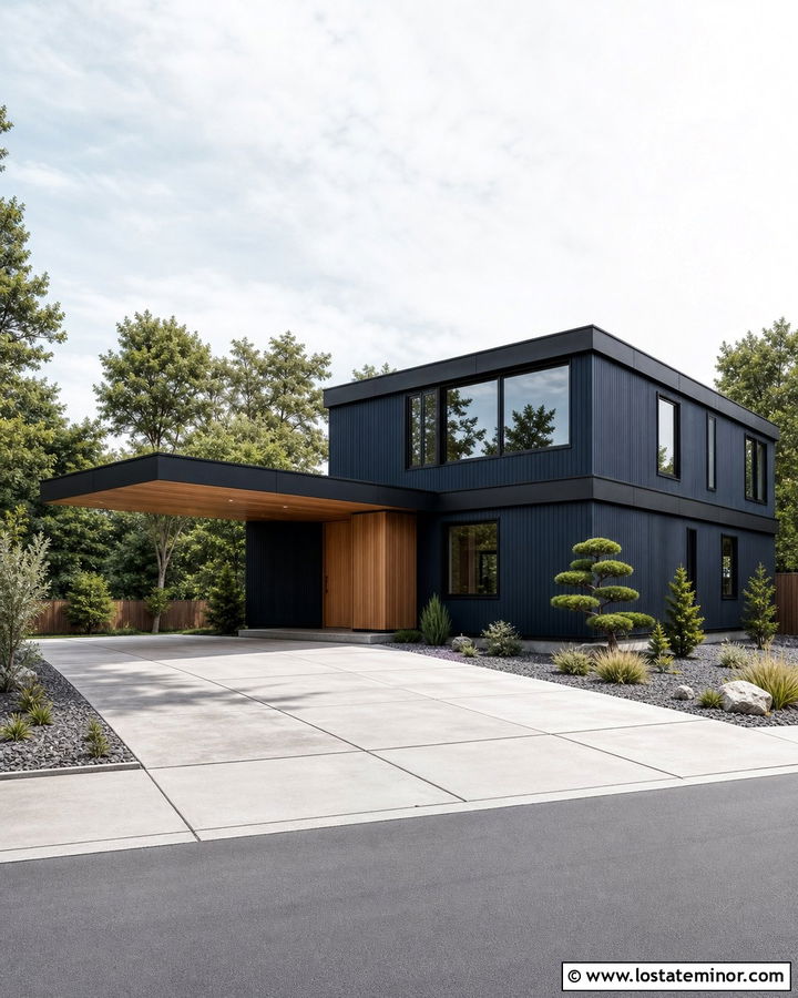 Midnight Blue House With Cantilevered Carport - 30 Midnight Blue House Design With Carport Ideas