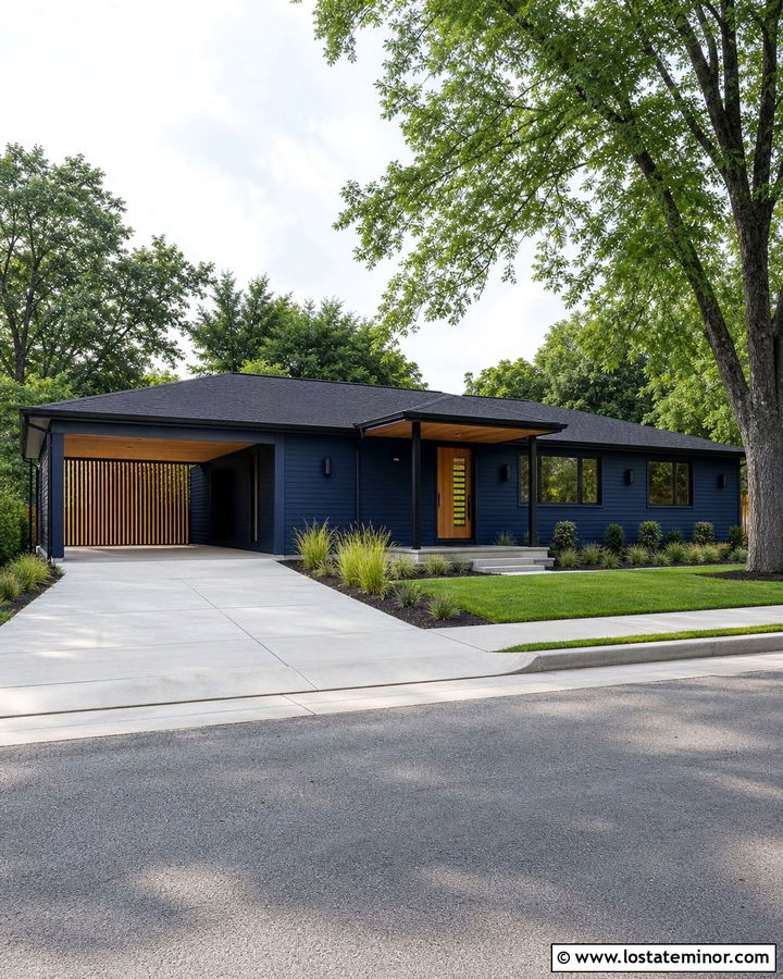 Midnight Blue House With Carport Privacy Screen - 30 Midnight Blue House Design With Carport Ideas