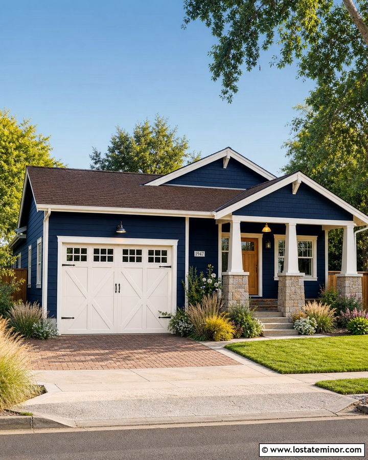 Midnight Blue House With Carriage Garage Door - 30 Midnight Blue House Design With Garage Door Ideas